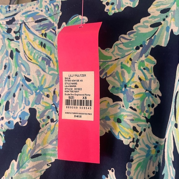 NWT Lilly Pulitzer Ruffled Lula Romper High Tide Scuba Doo Engineered - Picture 7 of 11